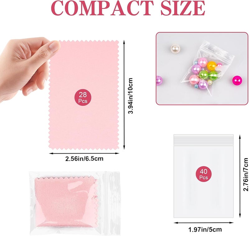 wegoup 28 Pcs Jewelry Polishing Cloth for Sterling Silver Jewelry, Pink Cleaner Cloth for Rings, Includes 40 Pcs Small Jewelry Bags, Gift for Men and Women - Image 2